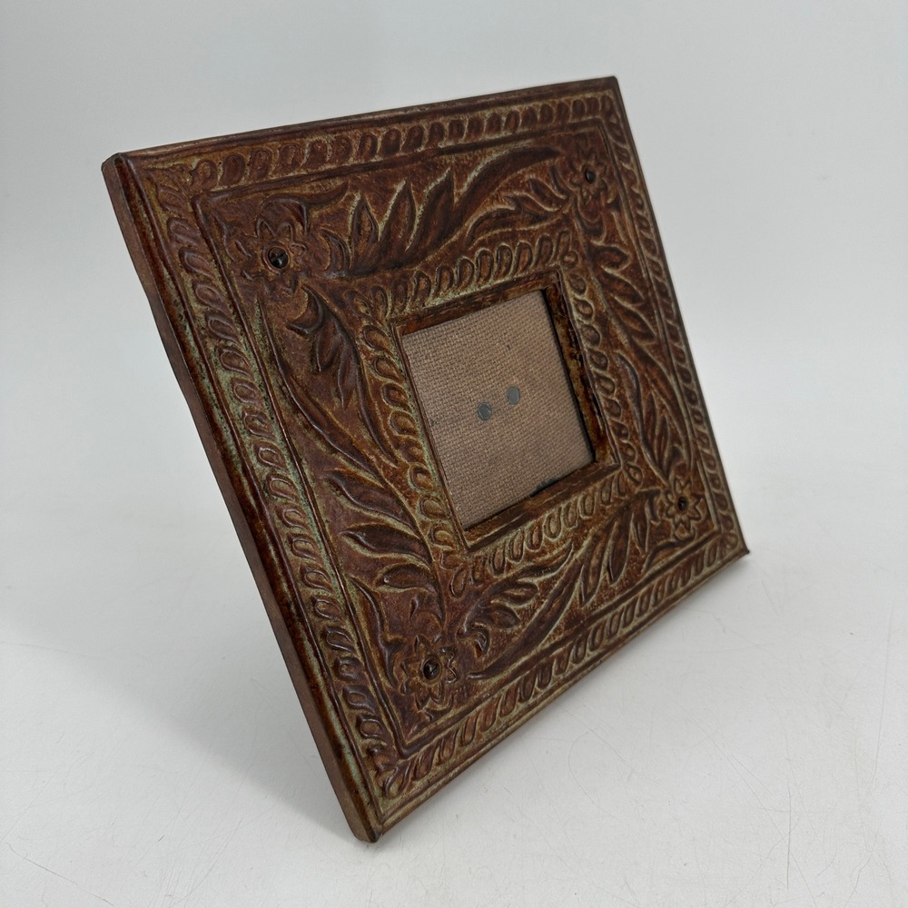 Vintage Style Bronze Verdigris Floral Embossed 3x3 Picture Frame Square Ornate
